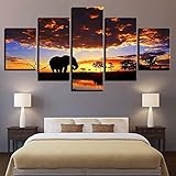 KJHKH Leinwand Drucke 5 Teilig Poster Leinwand Elefant Kunstdruck Modern Wand Aufhängen Hd Panel Leinwanddrucke 5 Stück Leinwand Bilder Moderne Wandbilder XXL