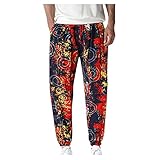 LFYYDS Herren Hose Mode Drucken Leinenhose Lässige Atmungsaktive Lange Stoffhose Leichte Bequeme Jogginghose Lose Fit Laufhose mit Taschen und Kordelzug Passend für Joggen Gym Yog