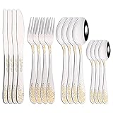 Klassische Vintage-Besteck Edelstahl Westliche Geschirr Set Mirror Antike Finish Besteck Set Geschirr for Küche Familie essgeschirr (Color : 16Pcs)