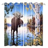 FGYSFT Verdunkelungsvorhang Mit Ösen - See Dschungel Tier Rentiere 80X160CM X 2 2-Teiliges Set, 3D Gardinen, Für Wohnzimmer, Schlafzimmer, Vorhang Mit Ösen, Blickdichter Verdunkelungsvorhang Zu W