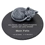 Tiefes Kunsthandwerk Gedenkstein Katze für Dein Haustier, mit Wunschtext als Gravur, wunderschöne Erinnerung für Dein Zuhause oder als Grabschmuck, Farbe Schieferg