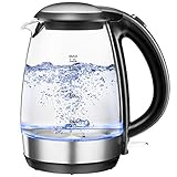 BPA frei Glas Wasserkocher 1,7L 2200W mit Edelstahlfilter Schnellkochfunktion Abschaltautomatik und LED-Anzeige, NOVETE Elektrischer Teekocher mit Überhitzungsschutz Trock