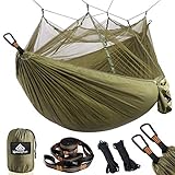 NatureFun Ultraleichte Moskito Netz Camping Hängematte 300kg Tragfähigkeit,(275 x 140 cm) Atmungsaktiv, schnell trocknende Fallschirm Nylon Enthalten 2 x Premium Karabinerhaken 4 x Nylonschling