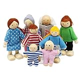 Wagoog Puppenhaus Puppenfamilie Set, Holz 8 Personen Figuren Puppen Spielset für Puppenhaus Zubehör Mädchen Kinder Kinder Spielzeug Geschenk