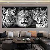 Leinwand Bild Tiger Leopard Löwe Kreative Schwarz Weiß Foto Wandkunst Malerei Drucke Poster Büro Wohnzimmer Wohnkultur 70x140cm 70x140cm R