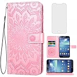 Asuwish Handyhülle für Samsung Galaxy S4 Wallet Hüllen mit gehärtetem Glas Displayschutzfolie Leder Slim Flip Cover Kartenhalter Ständer Cell Zubehör Glaxay S 4 SIV IV Gaxaly i9500 Frauen Roseg