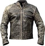 Vintage Cafe Racer Schwarz & Braun Retro Biker Unisex Echtleder Jacke, Antike Echtlederjacke, M