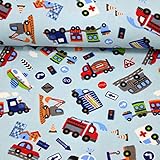 MAGAM-Stoffe Bunte Autowelt hellblau Jersey Kinder Stoff Oeko-Tex Meterware 50cm (Stück: 100x165cm)