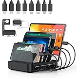 Multi USB Charging Station 5 Ports 50W Mobile Phone Charging Station Smart Charging Station Dock and Organizer Multiple Devices for Mobile Phones, Tablets and Other Devices with 8 Cab