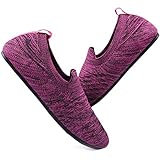 LazyStep Damen Fuzzy Slide Pantoffeln mit Memory Foam und Gummiband Offene Zehen Slip-on Hausschuhe mit Anti Skid Gummisohle für Indoor Outdoor, violett, 43 EU