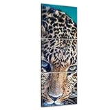 Wandbild Leopard - Portrait - 30x90 cm hochkant mehrteilig Bilder als Leinwanddruck Fotoleinwand Tierbild Großkatze Raubtier Nahaufnahme eines Leop