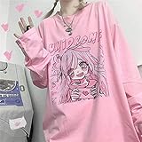 Cyuang Cute Japanese Long Sleeve Women T-Shirts Harajuku Kawaii Cute Girls Print Femme T-Shirt Pink Kpop Aesthetic Oversized Clothing-pink_S