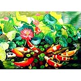 AZLMGG 5D Diamond Painting Kit DIY Diamant Painting Bilder Vollbohrer Malen Nach Zahlen Diamant Malerei Roter Lotus-Teichfisch Strass Stickerei Mosaik Gemälde Kreuzstich für Home Wand Decor (40 * 40CM