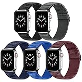 Vodtian Einstellbar Elastisch Watch Armband Kompatibel mit Apple Watch 44mm 42mm für Damen Herren, Dehnbar Nylon Geflochtene Solo Loop Ersatz Sport Uhrenarmbander für iWatch Series 6/5/4/3/2/1, SE