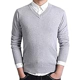 HUIWU Herren Knitted Pullover Herbst Winter Langarm V-Ausschnitt Einfarbig Slim Fit Sweatshirt Sweater Jumper Cardigan Sweatjacken Männer Casual Baumwolle Comfy Businesshemd Freizeithemd Lang