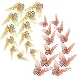RuiChy 24 Stück Schmetterling Wandaufkleber, 3D Abnehmbar Schmetterlinge Wandtattoo Wandbilder Wandsticker Dekoration Abziehbilder Wanddeko für Schlafzimmer Kinderzimmer (Gold & Roségold)