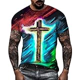Herren T-Shirt Rundhals O-Neck Kurzarm Männer Tee Shirt Print Regular Fit Street Fashion Casual Sommer Grafik Kurze Ärmel T-Shirts Tops Cross Print Basic-S
