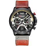 CURREN Herren Uhren,Multifunktionale Militär Sport Armbanduhr Casual wasserdicht Herrenuhr Chronograph Quarzuhr mit Lederarmband (Hellbraun)