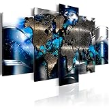 murando - Bilder Weltkarte 150x75 cm Vlies Leinwandbild 5 tlg Kunstdruck modern Wandbilder XXL Wanddekoration Design Wand Bild - Weltkarte Kontinente World Map Abstrakt gold silber blau k-A-0017-b-p