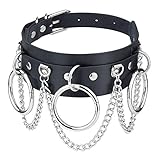 Comius Sharp Choker Gothic, Damen Leder Choker Metall Ring Halsband Gotik Punk Rock Lederband Einstellbar Kragen O Form Anhänger Quaste - Schw