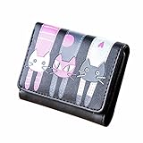 Piebo_Schuhe & Handtaschen Geldbörse Piebo Damen Süß Katzen Motiv Leder Portemonnaie Geldbeutel Mini Brieftasche Haspe Münzbeutel Frauen Clutch Small Purse (Schwarz)