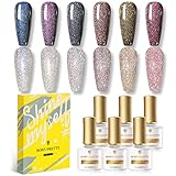 BORN PRETTY UV Nagellack Glitzer, Gel Nagellack Glitzer Reflektierend Funkelnd Shellac Nagellack Pastell Bungee Nagellack Einweichen UV Nagellack Sparkly Shiny Gel Nagel Art Maniküre Lack 6 Farb