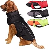 Etechydra Hundemantel Jacke für Große Hunde, Super Wasserdicht Winter Warme Hundejacke Kleidung Weste mit Geschirrloch, Reflektierende Hundebekleidung mit Verstellbarer Schnalle, Schwarz, 3XL
