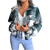 PWKNRD Wollmantel Damen Fleece Strickjacke Revers Lose Mantel Outwear Herbst Winter Jacke Oberteile Karierte Laterne Trenchcoat Outdoorjacke Kurz Mode Übergangsjacke Cardigan Leicht Parka C