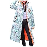Damen Verdickter Kapuzenmantel Lange Daunenjacke Winter Herbst Warm Lange Overknee Kapuze Dick Gepolstert Jacke Mantel, blau, L