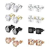 Fu You 8 Paare Set Edelstahl Zirkonia CZ Ohrstecker für Herren Damen Ohrringe Männer Schwarz, Ohrringe Damen Stecker, Ohrringe Herren Diamant, Ohrstecker Männer Silber Gold Tunnel Piercing Klein 8MM