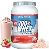 Body Attack - 100% Whey Protein, extra cremiges Eiweißpulver mit Hydrolysat und BCAA´s, unterstützt Muskelaufbau und Diäten, für alle Sportler & Athleten - Made in Germany – 900g (Strawberry)