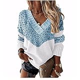 ZYUD Pullover Damen Strickpullover Streifen Sweater Lockerer Pullover für Herbst Winter und Feder Casual Sweatshirts Langarm Winter Sweater Sexy V-Ausschnitt Sweatshirt Lose Top Warm Strickw