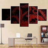 5 Panel Bild Drachen Fantasy Rot Modern Home Wanddekoration Drucke und Poster Rahmenlose Leinwand Gemälde A49 L