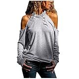 Damen Shirt Langarm v-Ausschnitt roter Pullover Damen ausgefallene t Shirts Damen kalte Schulter Oberteil Rollkragenpullover Damen schwarz Tunika Bluse grau hemdbluse Damen Kurzarm braunes S