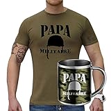 Geschenkset T-Shirt Khaki + Tasse Edelstahl Papa Militär Gr. XXL, kak