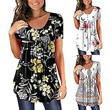 Blusenkleid Damen Modische Sommershirts Casual Knöpfen Tunika Tops Kurzarm Shirt Sommer Bunte T-Shirt Knopfleiste Hemd Longshirt Henley Damenblusen Blumen Mode Oberteile Hemdbluse Elegant Lose D