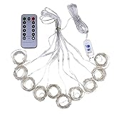GHHG Fenstervorhang Lichterkette, 8 Modi, dekorativer Kupferdraht, Lichtervorhang mit Fernbedienung, Timer, wasserdicht für Party, H