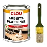 Clou Arbeitsplatten-Öl für rohes und geöltes Holz, wasserabweisende und abriebfeste Öl-Wachs-Kombination, 750ml mit Flachpinsel 40