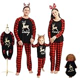 Hinzonek Familien-Weihnachts-Schlafanzug mit Elch-Motiv, kariert, Nachtwäsche, Nachtwäsche, Weihnachts-Pyjama, Urlaub, Loungewear für Väter, Mütter, Kinder, Babys, Haustiere (XXL, Männer)