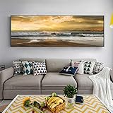 SXXRZA Leinwanddruck 50x150cm ohne Rahmen Seascape Abstraktes Poster und gemalte Wandmalerei Wohnzimmerdekoration mit Wellen und Strandb