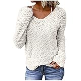 ONETIME Damen Strickpullover Baumwolle Casual Langarm Knit Sweater V-Ausschnitt Leichte Pullover Vintage LäSsiger Soft Lose Xmas Sweater Sweatshirts Oberteile Herbst W