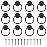 TsunNee Schubladengriffe im Vintage-Stil, Retro-Ring, Schubladenknöpfe, für Küchenschränke, Schranktüren, antiker Stil, Schwarz, 12 Stück