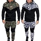 Jogginganzug Herren Winter Trainingsanzug Herren Freizeitanzug Hoodie Anzug Langarm Jogginghose Herren Schwarz Mode Sweatshirt Set mit Kapuze Tarnung Jogging Trainingsanzüge Kapuzenjackesuit Armeegrü