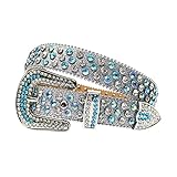 ZCPCS. Rhinestones Gürtel Bling Strap Diamant Nieten Gürtel for Frauen Männer Ajustable Schnalle Cowboy Cowgirl Jeans (Belt Length : 44 inch, Color : Grey Blue)