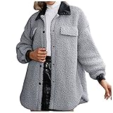 Kobay Damen Winter Mantel Oberteile Elegant Langarmshirt Frauen Patchwork V-Ausschnitt Lange Ärmel Mit Kapuze Pullover Bluse Tops(Grau, L) 36