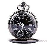 ABOOFAN Vintage Retro Taschenuhr Steampunk Retro Vintage Quarz Römischen Ziffern Taschenuhr für Weihnachten (Schwarz Dünne Kette)