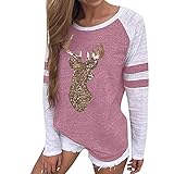 Kobay Damen Winter Mantel Oberteile Elegant Langarmshirt Frauen Herbst und Winter Katze Weater Rundhals Langarm Regular Bluse(Rosa, M)