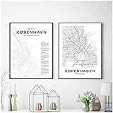 YGWDLON Kopenhagen Stadtplan Poster Moderne Leinwand Malerei Nordic Prints Wandkunst Bilder Für Dänische Wohnzimmer Dekoration -50x70x2Pcscm Kein R
