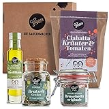 Gepp’s Feinkost Brotzeit Paket | Gefüllt mit Ciabatta Brotbackmischung, Bio Olivenöl mit Basilikum, Bio Bruschetta Gewürzmischung & Bio Brotzeit Gewürz I Leckeres Brotzeit Paket I Vegan (A0007)