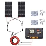 Eco-Worthy 200 Watt monokristallines Solarpanel, komplett netzfernbedienbares Wohnmobil-Boot-Kit mit LCD-Laderegler + Solarkabel + Montagehalterungen, 2 Stück 100 W